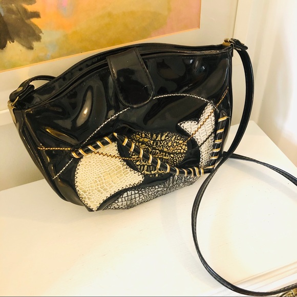 Vintage 80s abstract patchwork crossbody bag - Picture 5 of 16